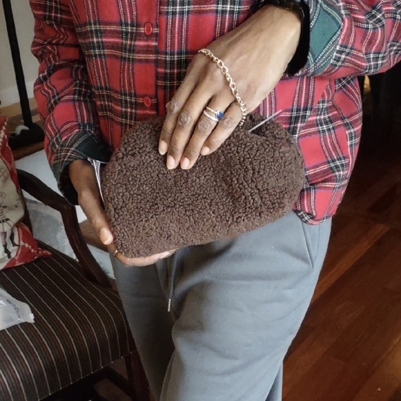 Handbags - Brown Shearling Clutch With Gold Chain Handle 8"x5"x4" NWT